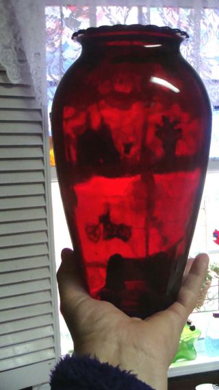 Vintage Anchor Hocking Glass Company Royal Ruby Red Hoover Vase 9 - 1/4 " Tall