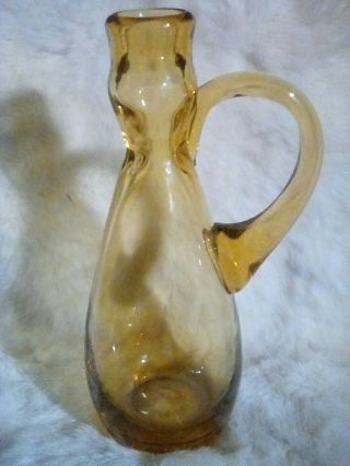 Blenko Hand Blown Amber Art Glass Pitcher W/applied Handle 7 1/2 "