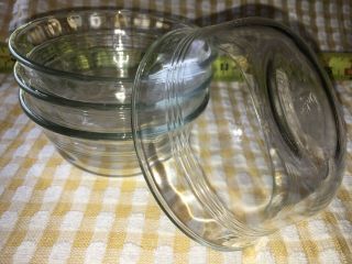 4 Vtg Pyrex Glass Custard Cups Bowls Ramekin 3 Rings Scalloped Edge 10oz 464 5 "