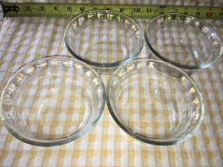 4 VTG Pyrex Glass Custard Cups Bowls Ramekin 3 Rings Scalloped Edge 10oz 464 5 