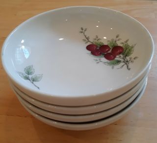 Vintage Set Of 4 Small Bowls,  Red Cherries,  Carefree By Syracuse,  Wayside,  Usa