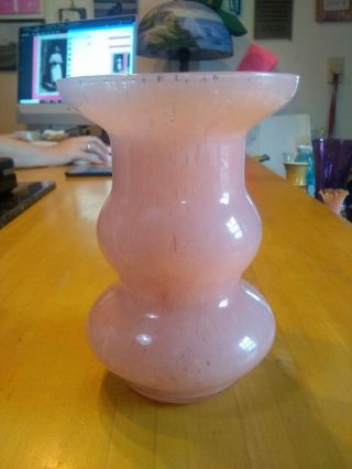 Vintage Lavorazione Murano Art Glass Italy Vase Pink & White Speckled 5 7/8 "