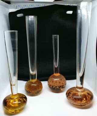 Vintage Murano Style Glass Bud Vases With Controlled Bubbles 4no.