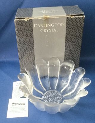 Large Dartington Crystal Bowl Daisy Pattern,  8” Diameter,  Vintage