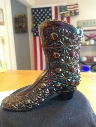 Vintage Fenton Amethyst Daisy Button Carnival Glass High Boot Shoe Stamped