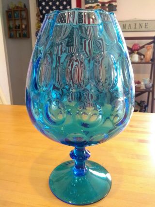 Empoli Glass Mid Century Style Bubble Optic Blue Large Brandy Snifter Vase