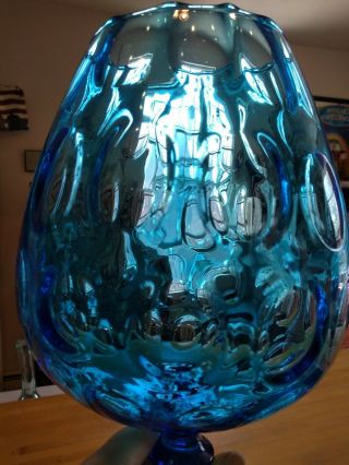 Empoli Glass Mid Century Style Bubble Optic Blue Large Brandy Snifter Vase 3