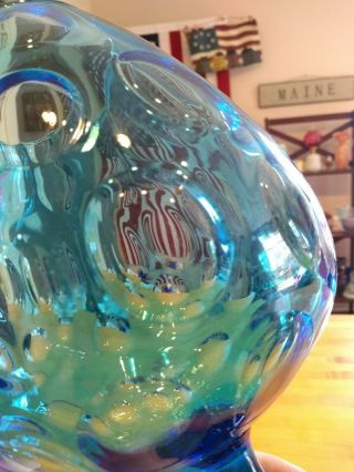 Empoli Glass Mid Century Style Bubble Optic Blue Large Brandy Snifter Vase 4