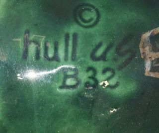 Vintage Hull USA Green Blue - Drip Oval Footed Planter gold feet B32 HULL DISH 2