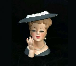 1958 Vintage Napco 4.  5 " Lady Headvase Hand Jewelry Head Vase C3343a Japan