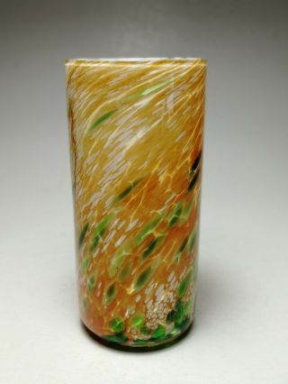Lovely Art Glass Vase Orange & Green Signed Mtarfa