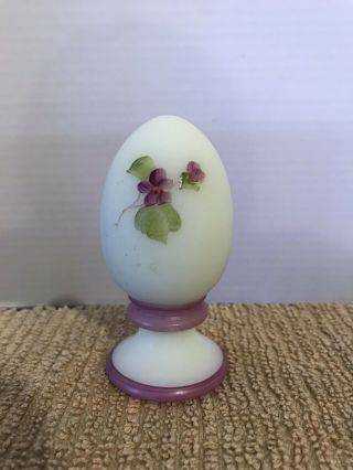 FENTON EGG WITH HAND PAINTED VIOLETS 3 1/2” Tall 2