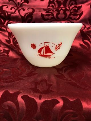Vintage Mckee Milk Glass Red Sailboat Nautical Theme Small Mixing Bowl