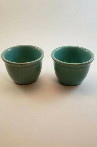 Vintage Marked Weller Pottery Custard Cups - 2 3/8 " Tall - Blue Green