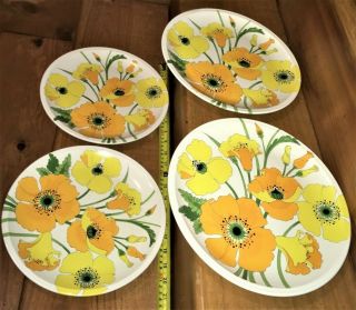 Vintage Metlox Poppytrail Wild Poppy Yellow 10 7/8 " 4 Dinner Plates
