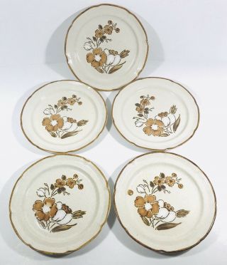5 Vtg Autumn Fair Baroque Hearthside Stoneware Japan Brown Floral Retro Plates 2