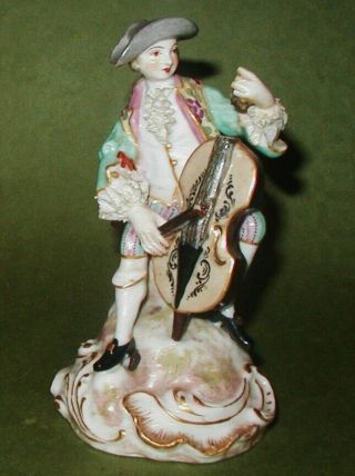 Antique Meissen Figurine Man Playing Instrument Marked