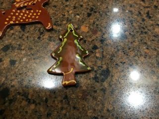 2 Ned Foltz Redware Pottery Christmas Ornaments Reindeer And Tree.  One Price 3