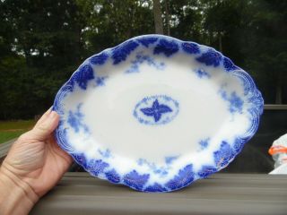 Antique Wh Grindley Flow Blue Oval Platter / Rare Brazil Pattern