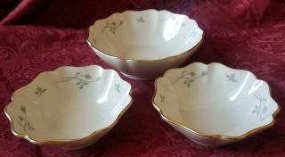 3 Lenox Rose Manor Pattern Sm.  Scalloped Bowl Hand Decorated 24kt Gold Trim