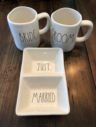 Rae Dunn Wedding Set Just Married Tray - Bride And Groom Mugs