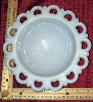 Vintage Anchor Hocking Milk Glass Old Colony Open Lace Edge Footed Compote