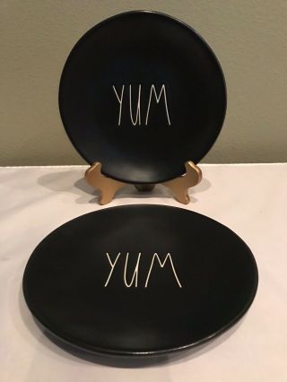 Rae Dunn Artisan By Magenta Yum Black Round 11” Plates Set Of 2