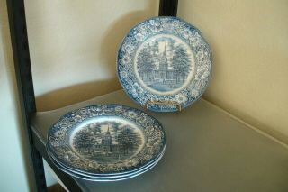Set Of 4 Staffordshire " Liberty Blue " Dinner Plates Independence Hall