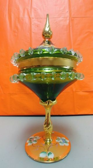 Vintage Green Fluted Pedestal Fancy Glass Candy Dish