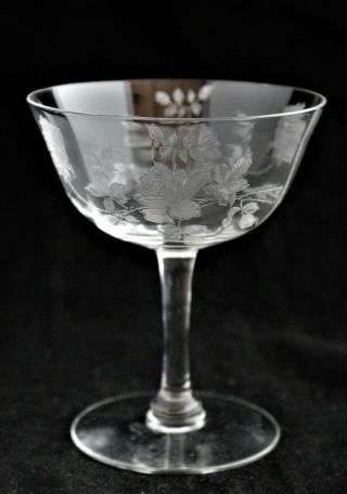 Antique H.  C.  Fry Glass Etched Rose Pattern Sherbet Champagne Glass