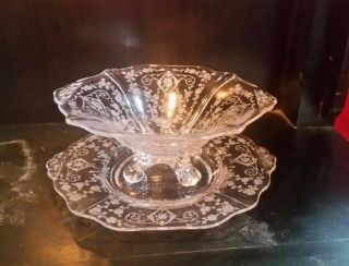 Elegant Etched Cambridge Glass Diane Pattern Mayonnaise Bowl & Liner