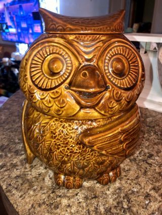 Vintage 70s Mccoy Pottery Owl Cookie Jar 204 Brown Woodsy Usa