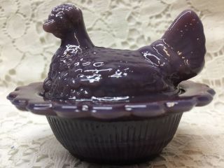 Purple Milk Glass Salt Cellar Hen Chicken On Nest Basket Dish Chick Amethyst Art