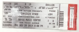 Rare Chrissie Hynde 11/20/14 Houston Tx Concert Ticket The Pretenders