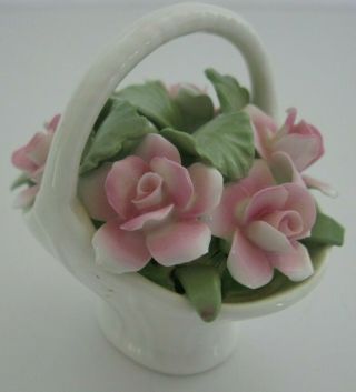 Aynsley England Basket Of Flowers Bone China Hand Modelled Pink 2 3/4 " High