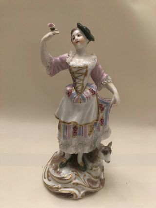 German Porcelain Figurine Meissen Sitzendorf Lady And Sheep