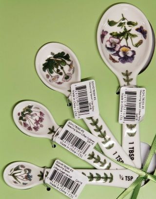 Portmeirion Botanic Garden Set Of 4 Measuring Spoons Floral Porcelain Nib Nwt