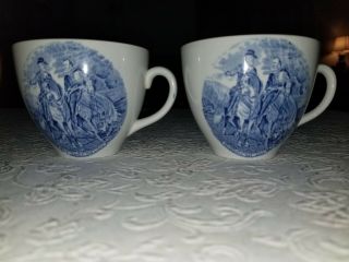 2 Alfred Meakin Blue & White Porcelain Cups Depicting Lee & Jackson Meeting 1863