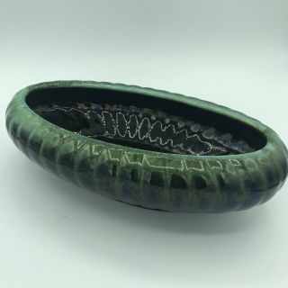 Green Drip Iridescent Glazed Ceramic Jenkins Usa Calif J - 10 Oval Planter Bowl