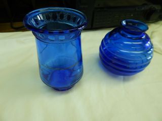 Vintage Pair Cobalt Glass Vases Le Smith Mt Leasant & Beehive Ex Cond