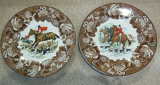 Vintage (2) Plate Wood & Sons England Alpine White Ironstone Fox Hunt 10 Inches