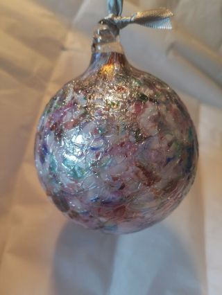 Hand Blown Art Glass Christmas Ornament Ball 4 " Pastel/silver Swirl