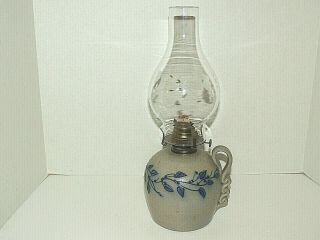 Vintage Salmon Falls Salt Glazed Stoneware Blue Berry Vine Oil Lamp