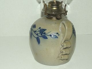 Vintage Salmon Falls Salt Glazed Stoneware Blue Berry Vine Oil Lamp 3
