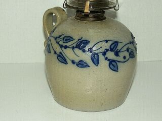 Vintage Salmon Falls Salt Glazed Stoneware Blue Berry Vine Oil Lamp 5