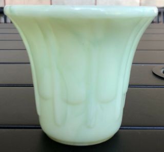 Vintage Akro Agate Green Swirl Slag Glass Ribbed Planter Vase