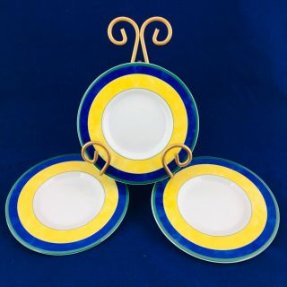 3 Mikasa Fine Porcelain China Sl110 Firenze 6 " Saucers Green Blue Yellow Bands