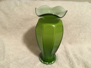 Vintage Art Glass Flower Vase - Light Green - Rufle Top Lined