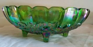 Vintage Green Carnival Glass Large Footed Bowl,  Indiana,  Fruit