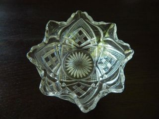 Antique Vintage Pressed Glass Candy Dish Nappy Sawtooth Rim Heart Or Leaf Shape